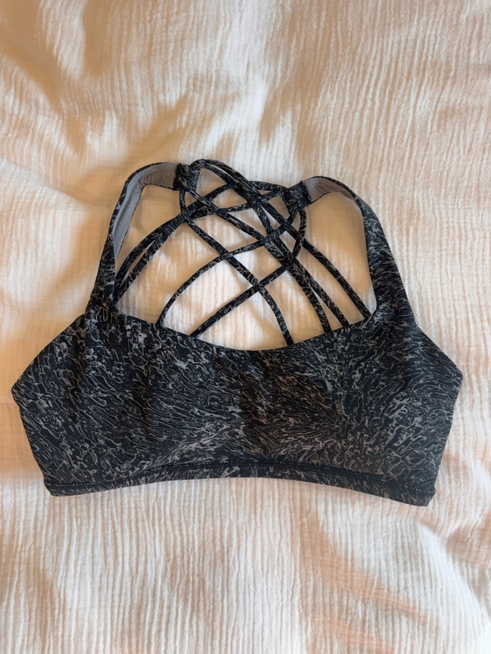 Lululemon Strappy Black Marble Sports Bra